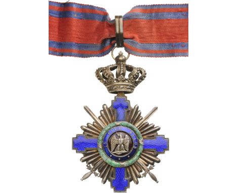 Commander's Cross, 1st Model for Military. Neck Badge, 95x64 mm, Silver gilt, both sides dark blue enameled, original suspens