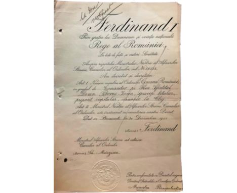 Commander 's Cross, 1st Model, Civil. Awarding docuement, dated 30.12.1922. A rare document in best condition! R! I  