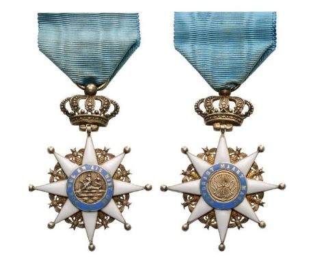 Knight's Cross, instituted in 1808. Breast Badge, 62x46, gilt Silver, enameled on both sides (minor damages), golden medallio