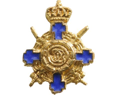 Officer 's Cross with Swords, 2nd Model (1938). Breast Pin, 13x10 mm, Copper gilt, reverse fixation with 2 pins. Mint state a