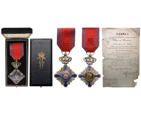 Knight 's Cross, 1st Model, for Civil. Breast Badge, 67x43 mm, Silver, both sides red enameled, obverse medallion with cipher