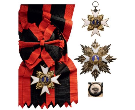 Grand Cross Set, 1st Class, 2nd Type, instituted in 1861. Sash Badge, 60x58 mm, gilt Silver, medallion gilt and enameled, ori