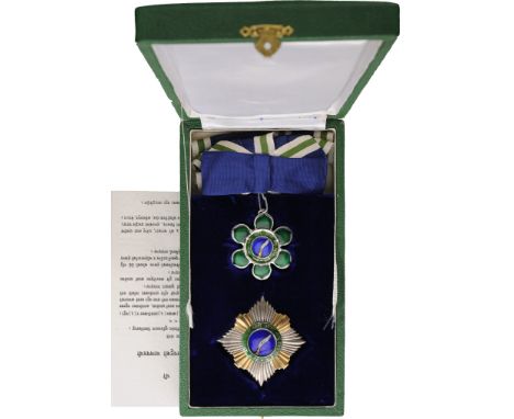 Grand Cross Set, 1st Class, instituted in 1937. Sash Badge, 66 mm, Silver, one side enameled, central medallion partially gil