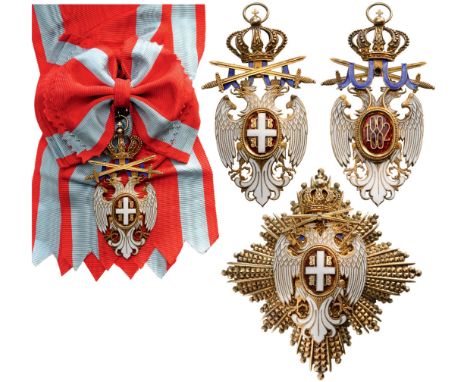 Grand Cross Set, Military, 1st Class, instituted in 1883. Sash Badge, 90x40 mm, gilt Silver, multipart construction, central 