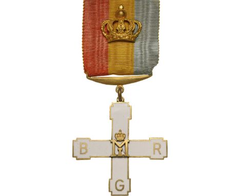Breast Badge, 42 mm, gilt Bronze, original suspension device and incorrect ribbon, I.M.S.P.R. 594. 