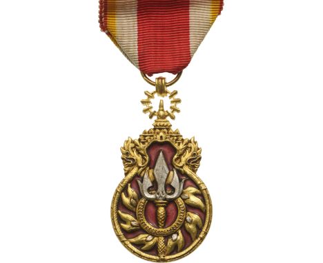 Breast Badge, 58x31 mm, gilt Bronze, one-side enameled, original suspension device and ribbon. Extremely fine condition! I