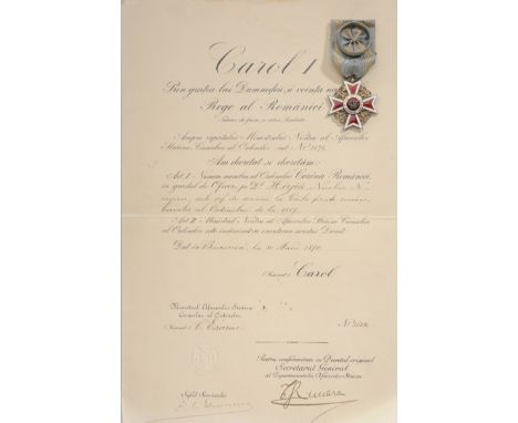 Officer 's Cross, 1st Model, Civil. Breast Badge, 40 mm, Silver gilt, both sides enameled, original ring and ribbon with rose