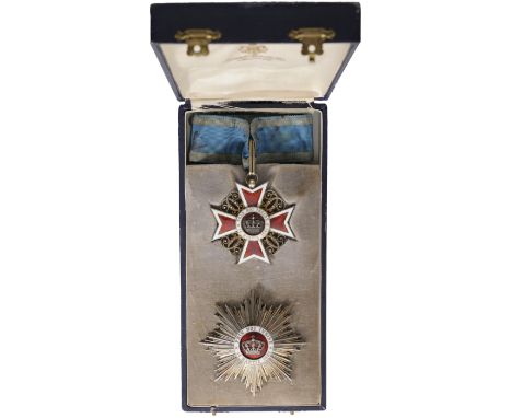 Grand Officer's Set, 1st Type, Civil. Neck Badge, 62 mm, Silver gilt, enameled, original suspension ring and ribbon. Breast S