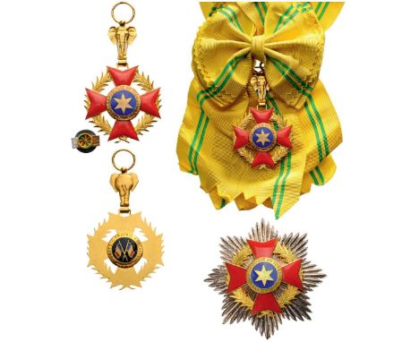 Grand Cross Set, instituted in 1960. Sash Badge, 72x46 mm, gilt Bronze, enameled, both central medallions enameled, original 