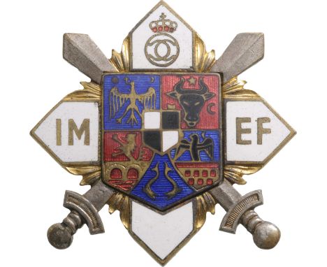 Breast Badge, 45 mm,  gilt Bronze, enameled, vertical pin on the back. M.S.B.R. 681. Very attractive and scarce! I R!
