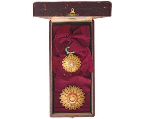Grand Cross Set, 1st Class. Sash Badge, gilt Silver, makerâ€™s mark â€œCasa de Moneda, Lima â€“ Peruâ€, enameled on one side,