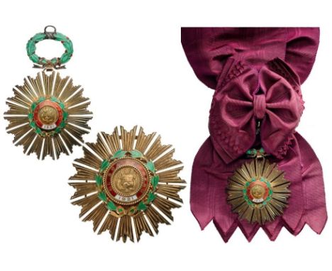 Grand Cross Set, 1st Class, instituted in 1821. Sash Badge, 86x60 mm, gilt Silver, central medallion enameled, oneside enamel