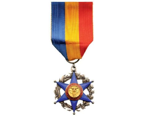Knight`s Cross, instituted in 1963. Breast Badge, silvered metal, 39 mm, obverse enameled, central medallion gilt bronze, ena