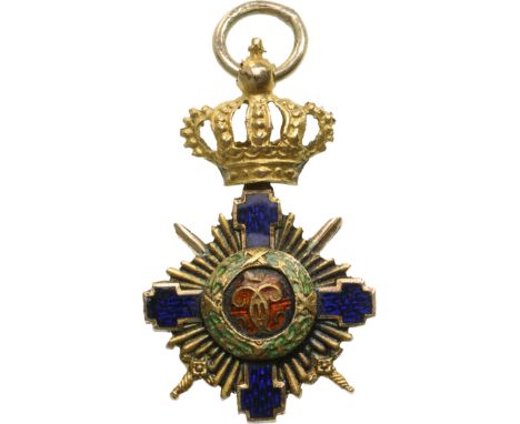 Officer's Cross, 1st Model, for Military, Miniature. Breast Badge, 20x12 mm, GOLD, both sides enameled, obverse medallion wit