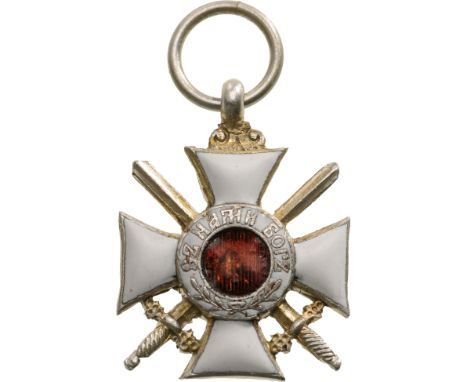 4th Class Cross (Officer) with Swords Miniature, 2nd Type, instituted in 1881. Breast Badge, 16 mm, gilt Silver, both sides e
