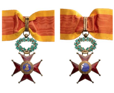 Commander`s Cross. Neck Badge, 80x55 mm, gilt Silver, hallmarked, enameled on both sides, original suspension wreath, loop an