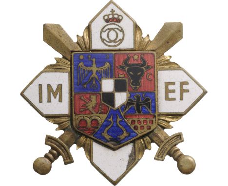 Breast Badge, 45 mm, Bronze, enameled, vertical pin on the back. M.S.B.R. 682. Very attractive and scarce! I R!