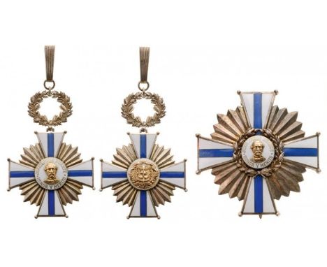 Grand Cross with Silver Star Set, instituted in 1931. Sash Badge, 51 mm, Silver, both sides enameled, both central medallions