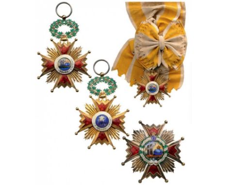 Grand Cross Set, 1st Class, instituted in 1815. Sash Badge, 64 mm, gilt Silver, enameled, both central medallions gold enamel