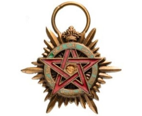 Breast Star Miniature, 23 mm, Bronze, multipart center, original suspension ring. An extremely rare miniature in perfect cond