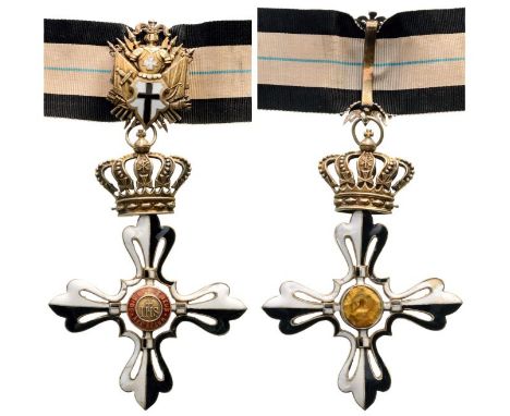 Commander's Cross, 3rd Class. Neck Badge, 75 mm, gilt Silver, both sides enameled (a few cracks in the enamel), obverse centr