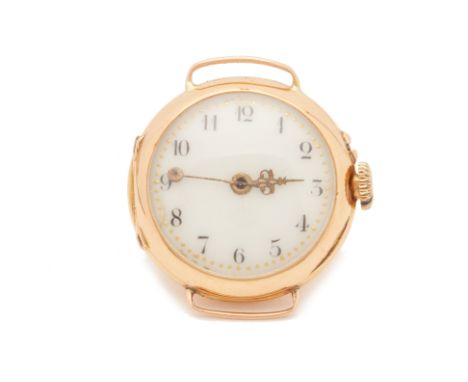 A GOLD AND DIAMOND SET WRISTWATCH
Likely French, Early 20th Century
In 9k gold case, white enamel dial with Arabic numerals, 