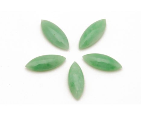 FIVE LOOSE JADE CABOCHONS
A group of five marquise cut loose jade pieces
1.5cm long
Condition: No obvious condition issues