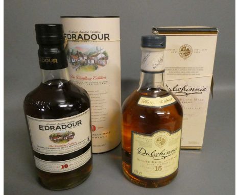 Two bottles of boxed single Highland malt Scotch whisky, comprising one 15yr old Dalwhinnie and one 10yr old Edradour (Est. p