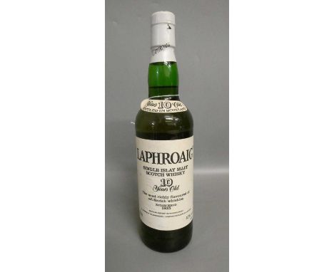 One bottle Laphroaig 10yr old single Islay malt scotch whisky, 70cl, 40% (Est. plus 24% premium inc. VAT)Condition Report: Go