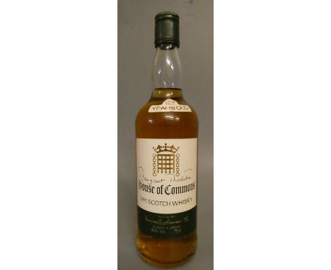 One bottle House of Commons 12 year old no.1 Scotch whisky, signed by Margaret Thatcher, bottled by James Buchanan, 40% (Est.