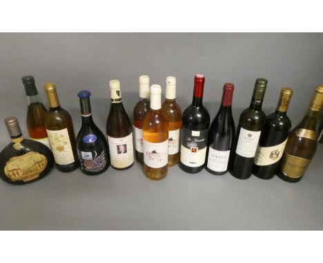 Thirteen bottles of mixed European wine, including 1litre La Ginestra chianti, a bottle of Virginie signed by William Hague, 