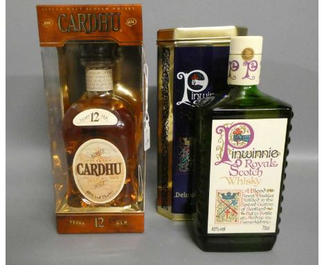 Two boxed bottles of Scotch whisky, comprising a 12yr old Cardhu and a Pinwinnie Royale Scotch whisky, both 40% and 75cl (Est