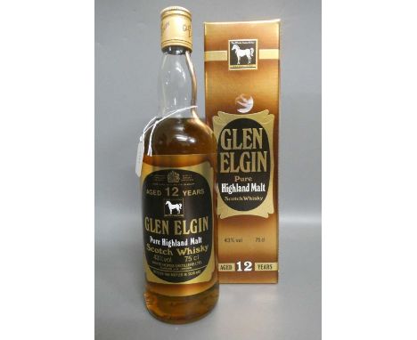 One bottle Glen Elgin 12yr old pure Highland malt Scotch whisky, White Horse Distillery, boxed, 43%, 75cl (Est. plus 24% prem