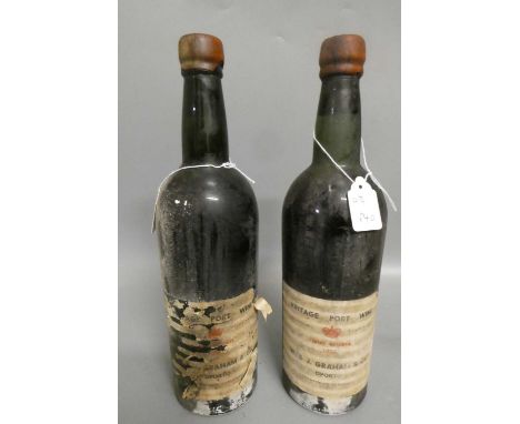 Two bottles of Graham's 1955 vintage port (Est. plus 24% premium inc. VAT)Condition Report: Label poor on one and stained on 