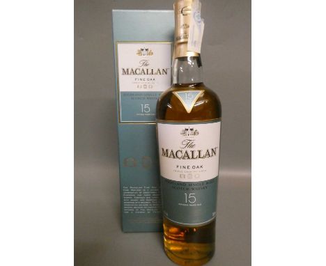 One bottle The Macallan 15yr old Fine Oak triple cask matured Highland single malt scotch whisky, boxed, 43%, 700ml (Est. plu
