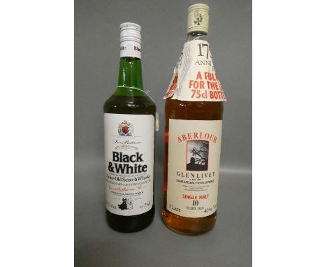 Two bottles Old Scotch whisky, comprising 1litre Aberlour Glenlivet 10yr old single malt and a 75cl Black &amp; White blended