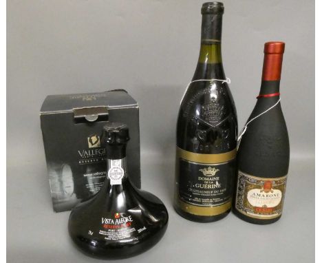 Three bottles comprising a magnum of Domaine de la Guerine,1990, Chateauneuf du Pape, a bottle Amarone Della Valpolicella 200