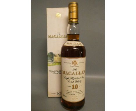 One bottle The Macallan 10 year old single Highland malt Scotch whisky, boxed, 40% 70cl (Est. plus 24% premium inc. VAT)Condi