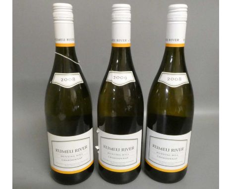 Three bottles of Kumeu River Hunting Hill chardonnay, comrpising two 2008 &amp; one 2009 (Est. plus 24% premium inc. VAT)Cond