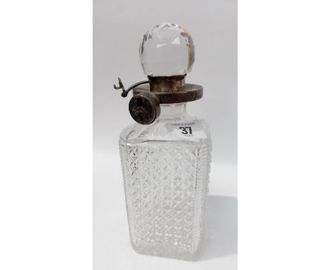 Asprey of London silver mounted cut glass whiskey decanter and stopper, Birmingham 1945 (silver mount af).