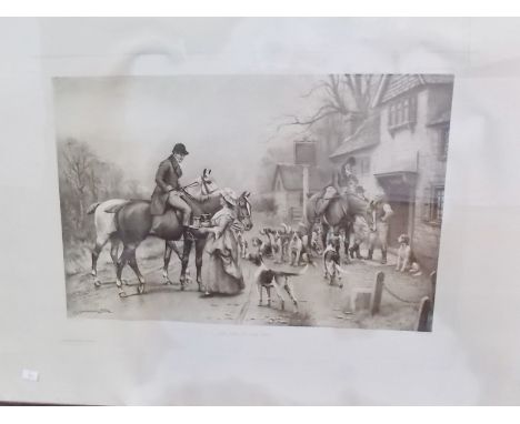 Set of four black & white hunting prints after Sanderson Wells, within oak frames.
