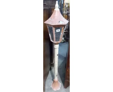 Painted metal lamp post, height 44'.