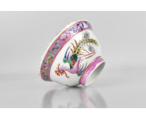 A Straits Chinese Nyonya Porcelain Tea Bowl, Decorated in The Famille Rose Palette with Phoenix and Chrysanthemum, Red Seal M