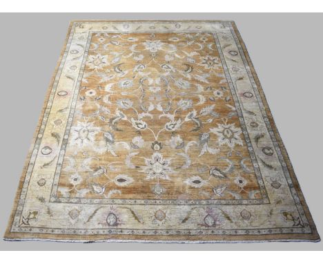 A Vintage Patterned Rug on Gold Brown Ground with Floral Design, 396x302cm