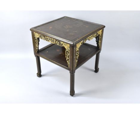 An Early 20th Century Chinese Centre Table with a Decorative Lacquered Top and Under Shelf with Carved and Gilded Brackets, S