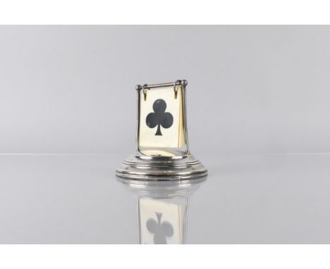 A George V Silver Playing Card Suit Marker by Henry Perkins &amp; Sons, London 1920, Wire Work Frame on Circular Stepped Base