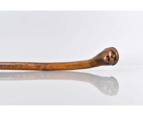 A Late 19th/20th Century Treen Walking Stick the Carved Handle Modelled as a Gentleman's Head with Cap, 83cm Long 