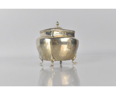 A Georgian Silver Sugar Box with Square Shouldered Top Having Vase Finial, Body and Raised on Four Short Cabriole Supports wi