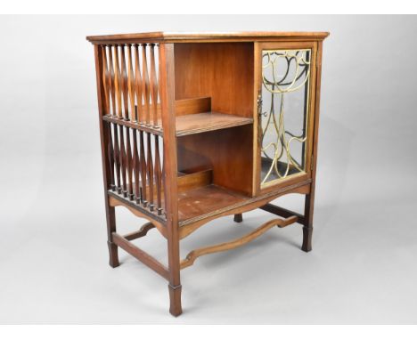 An Edwardian Arts and Crafts Mahogany Cabinet with Glazed Display Section Having Leaded Panels Decorated with Art Nouveau Sty