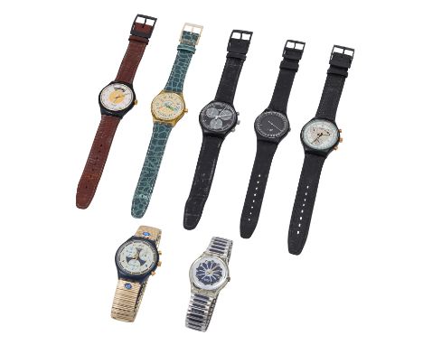 KONVOLUT 7x Swatch Armbanduhr. Unterschiedliche Ausführungen. Unterschiedlicher Zustand. FUNKTION NICHT GEPRÜFT, bitte Bilder